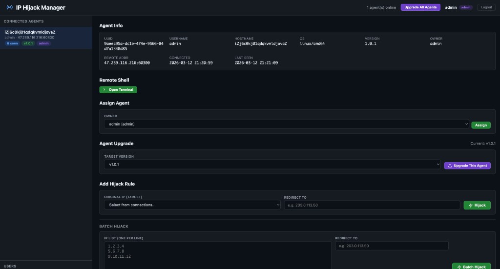 IP Hijack Manager Dashboard